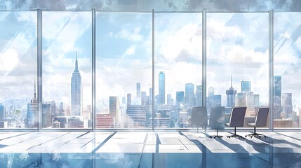 Wall Mural - Bright meeting room with NY view. 