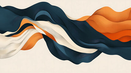 Wall Mural - Abstract wavy background with orange, white, and blue colors.