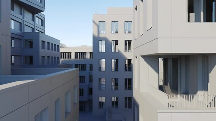 Poster - Urban abstract 3D Animation. White view rendering. Modern city architecture. Fly through.