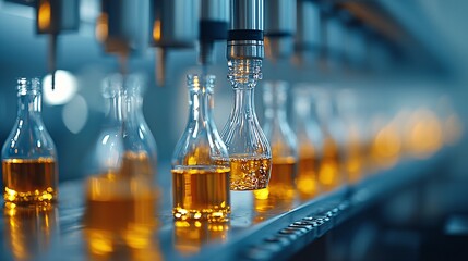 Poster - Glass bottles being formed and shaped in a glass manufacturing plant, glass bottle production, industrial manufacturing process