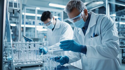 Poster - a team of engineers calibrating and testing equipment in a high-tech production facility, equipment 