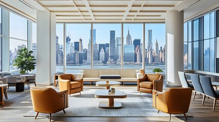 Wall Mural - Bright meeting room with NY view. 