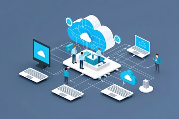 Poster - Isometric 3D Cloud Networking Technology Illustration Enhancing Connectivity
