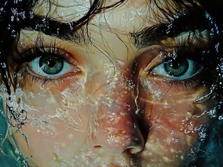 Wall Mural - Close-Up Portrait of a Woman's Face Underwater