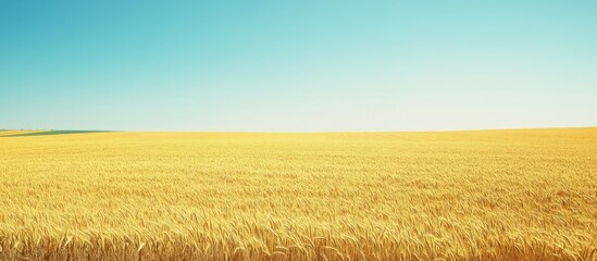 Wall Mural - Golden Wheat Field Under Clear Blue Sky on a Sunny Day - Idyllic Agricultural Landscape