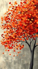 Sticker - A vibrant painting of a tree with red and orange leaves.