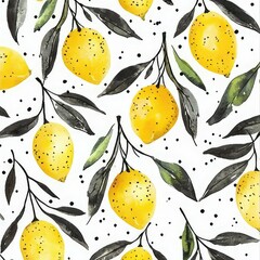 seamless pattern with leaves and lemons