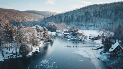 Canvas Print - Winter Wonderland Lakeside Village