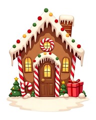 Sticker - christmas gingerbread house illustration