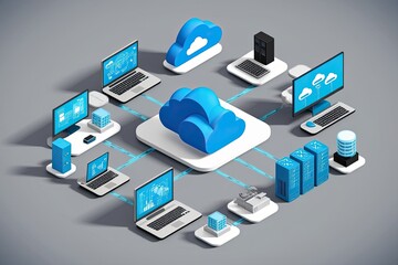 Poster - 3D Isometric Visualization of Cloud Networking Technology and Connectivity Solutions