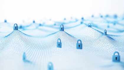 Wall Mural - Network security concept showing several padlocks interconnected on a blue background