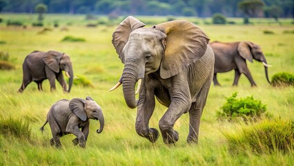 elephants in a lush green landscape