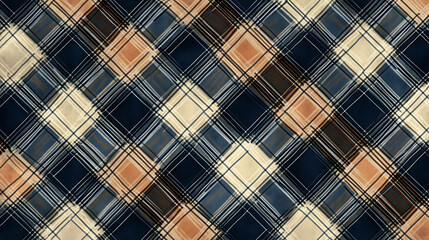 Wall Mural - A seamless plaid pattern in shades of blue, brown, and beige.