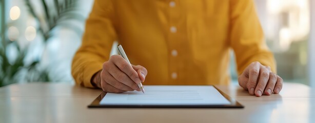 A person preparing a resume on a modern tablet, seated at a sunlit cafe with natural light illuminating the table, peaceful, realistic, close-up