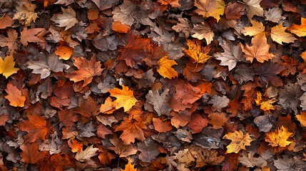 Wall Mural - A beautiful collection of autumn leaves in shades of brown, orange, and yellow.