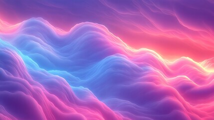 Wall Mural - Abstract Waveform Landscape in Vibrant Hues of Pink and Blue