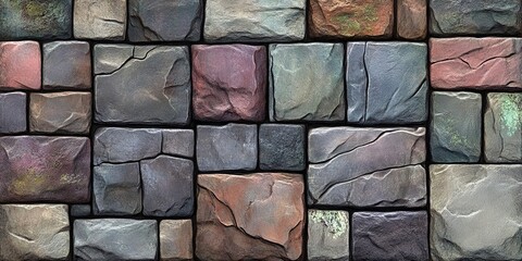 Wall Mural - A Close-up View of a Rustic Stone Wall with Irregularly Shaped Blocks and Natural Variations in Color and Texture