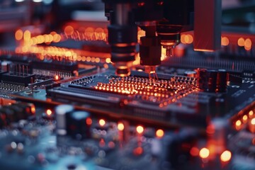 Poster - A detailed view of a computer motherboard with various components and circuitry