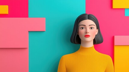 Aufkleber - Minimalist Portrait, Bold Colors, Geometric Background, Stylized Woman in Yellow, Vibrant Modern Art