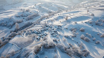 Wall Mural - Snowy Village Landscape