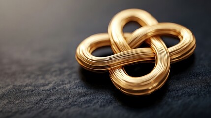 Poster - Golden knot emblem, intricate loops, sleek metallic texture, elegant craftsmanship, dark background contrast