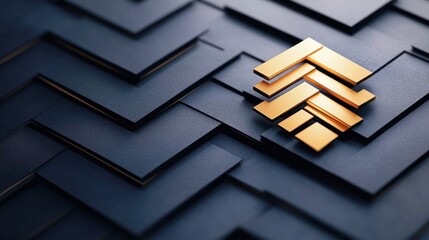 Poster - Golden Arrowhead, sleek dark chevrons, geometric pattern contrasts metallic accent, modern, minimalist design