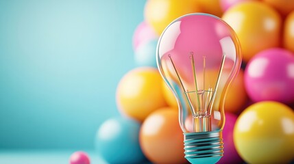 Aufkleber - Colorful Lightbulb Sphere, Vibrant Background, Creative Concept, Innovation, Bright Colors, Playful Design, Imagination