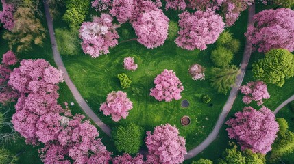 Wall Mural - Aerial View of Spring Blossoms in a Park