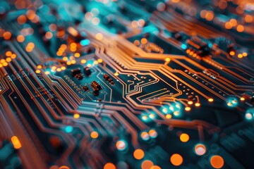 Poster - Close up shot of an electronic circuit board with various components and wires