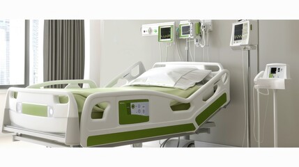 Wall Mural - hospital bed Complete with monitoring equipment Green and white theme