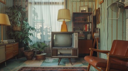 Poster - Cozy home decor with various furniture pieces and a television screen