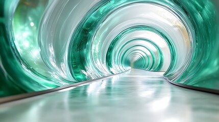 Wall Mural - Abstract tunnel made of glass with a reflective surface and a bright light at the end.