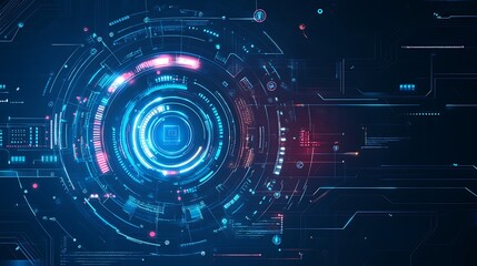 Poster - Abstract digital background with glowing circles and lines.