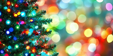 Canvas Print - Close up of a Christmas tree with colorful lights.