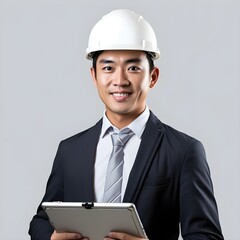 Professional Man with Hard Hat and Tablet.