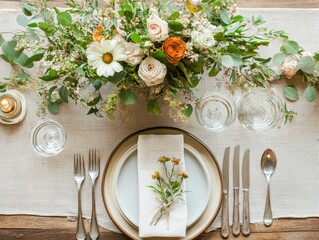 Poster - Elegant table arrangement for a festive celebration on a rustic background