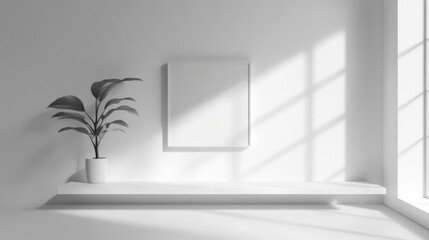 Poster - Modern Minimalist TV Shelf in White Living Room Interior