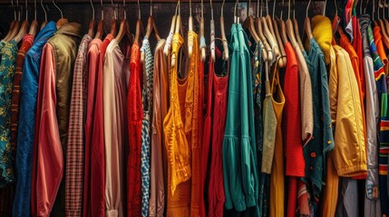 Poster - A collection of vibrant shirts hung on a clothes rack, perfect for fashion or interior design projects