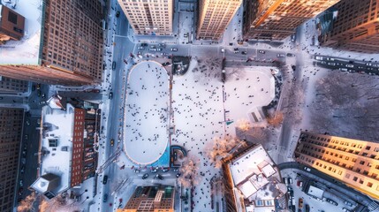 Canvas Print - Aerial View of an Ice Skating Rink in a City