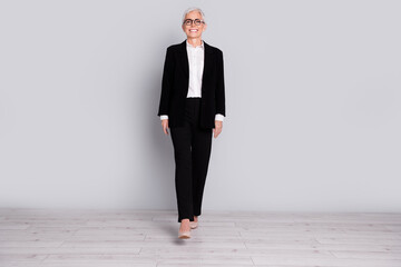 Canvas Print - Full length photo of stunning successful nice lady wear stylish black costume isolated on grey color background