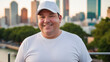 © QuoDesign - Plus size man wearing white t-shirt and white baseball cap standing on the street