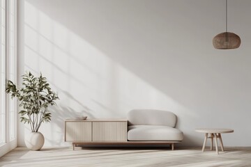 Canvas Print - Modern Apartment Interior with Beige Sofa and Marble Table in Bright Living Room