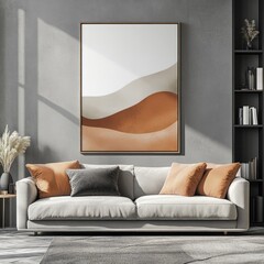 Poster - Modern Interior Mockup with Poster Frame on Gray Wall and Stylish Furniture