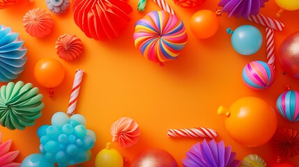 Vibrant inflatables for parties on an orange background