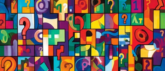 Wall Mural - Bright Colorful Question Marks in Artistic Grid Layout