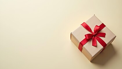  A gift box with a red ribbon ready to surprise someone