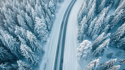 Wall Mural - Snowy Forest Road