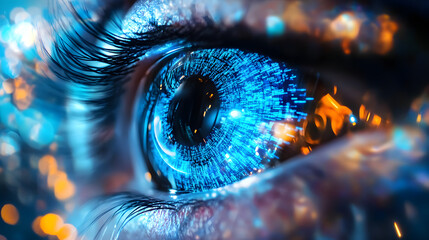 Poster - Blur is a concept that represents the future of technology in the field of cyber security with a background of blue eye and an abstract representation of high speed digital internet It show