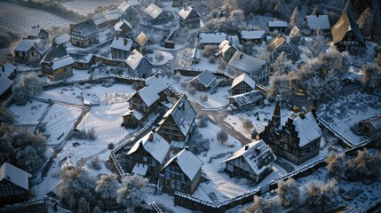 Wall Mural - Snowy Village Landscape