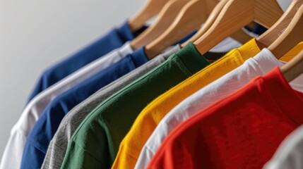 Wall Mural - Row of colorful t-shirts displayed on a clothes rack, great for fashion or lifestyle concepts